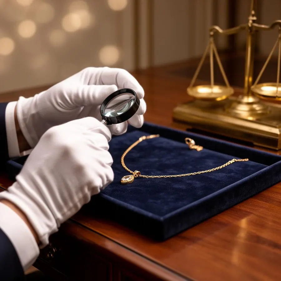 Expert taxeert gouden ketting met loep en weegschaal in Zaandam